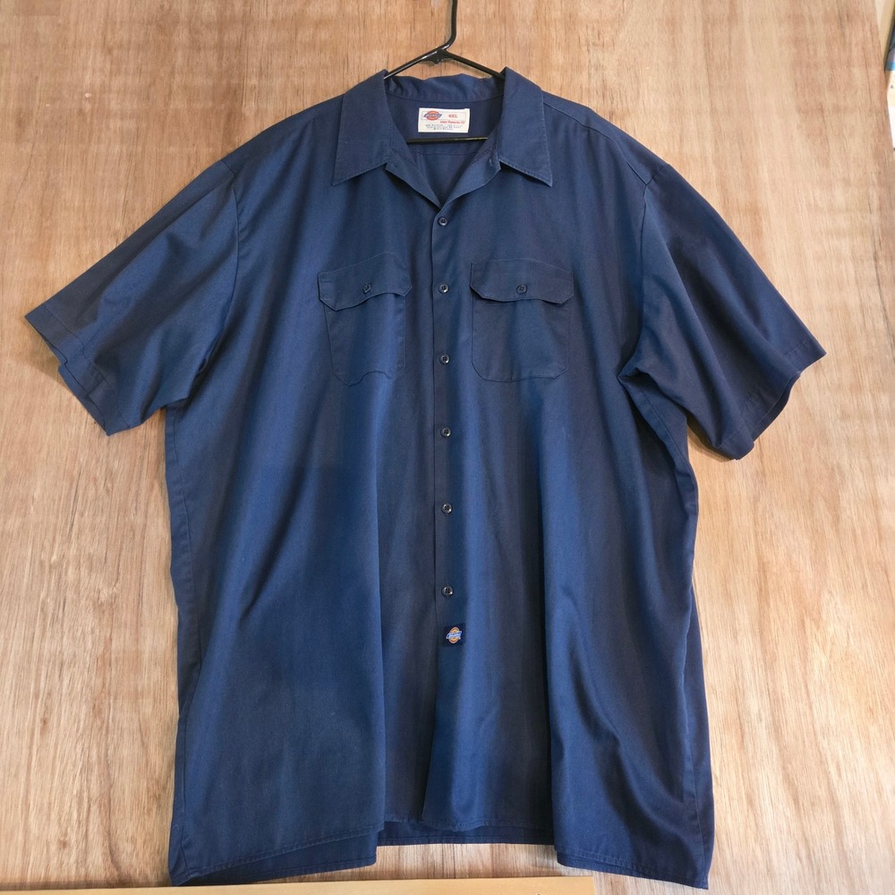 Dickies Mens 4XL Navy Blue Short Sleeve Button Down Work Shirt RN